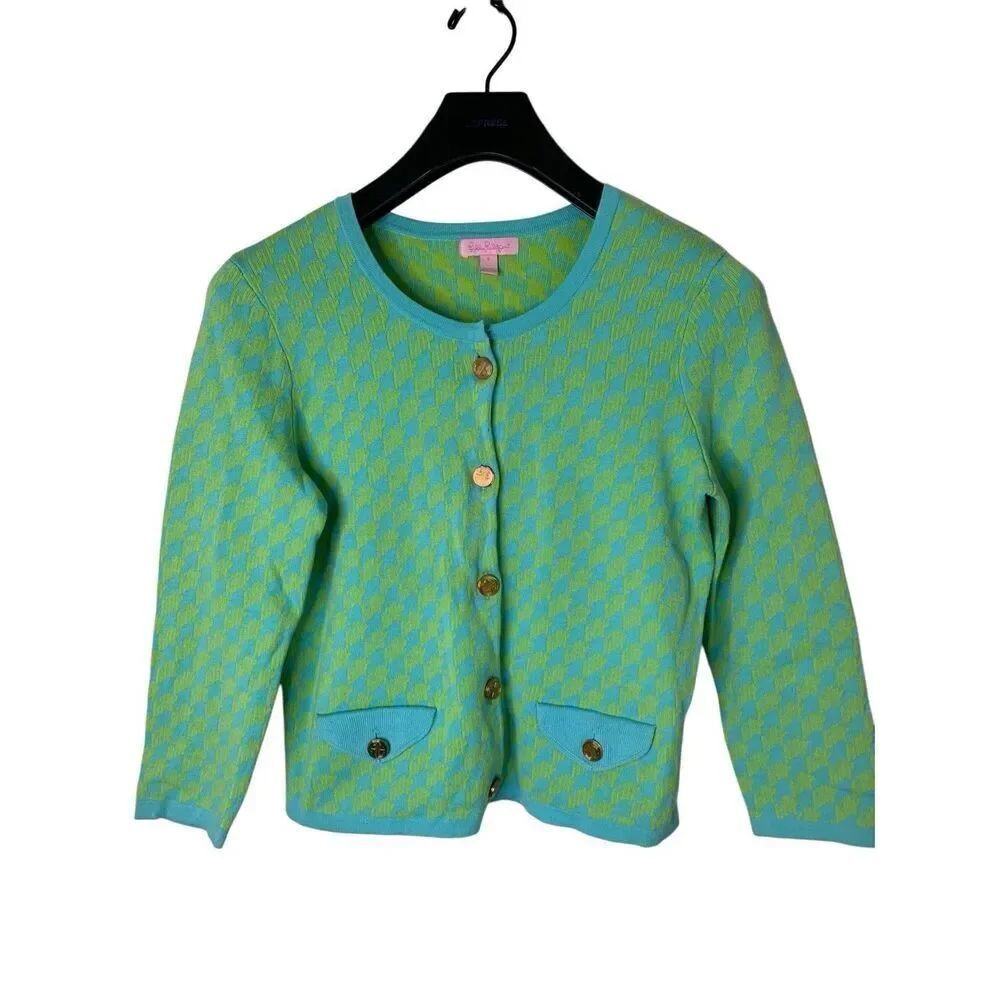 Lilly Pulitzer Donnie 100% cotton sweater cardigan houndstooth women's small